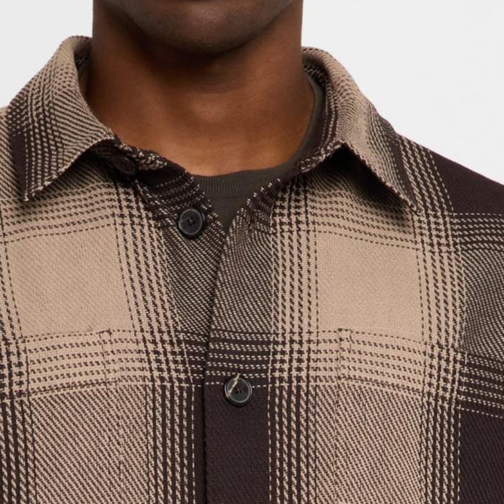 Frame Denim Men’s Chunky Plaid Black and Tan Shirt Size Large - Picture 8 of 8